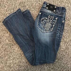 Miss Me Dark Blue Boot Cut Jeans with Embellished Back Pockets